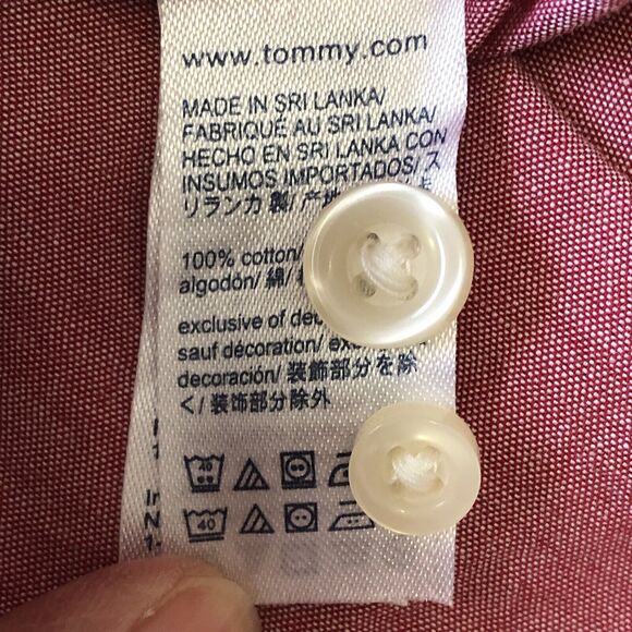 Tommy Hilfiger Men’s Button Up Shirt Custom Fit Heather Red Short Sleeve Large - Picture 11 of 15